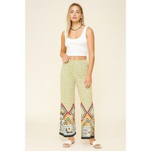 Melissa Paige Palazzo‎ Pants Size S Boho Geometric Floral Tropical Print Stretch